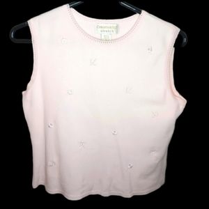 Christie & Jill Stretch Soft Pink Sleeveless Vest Top | EUC | Embroidered